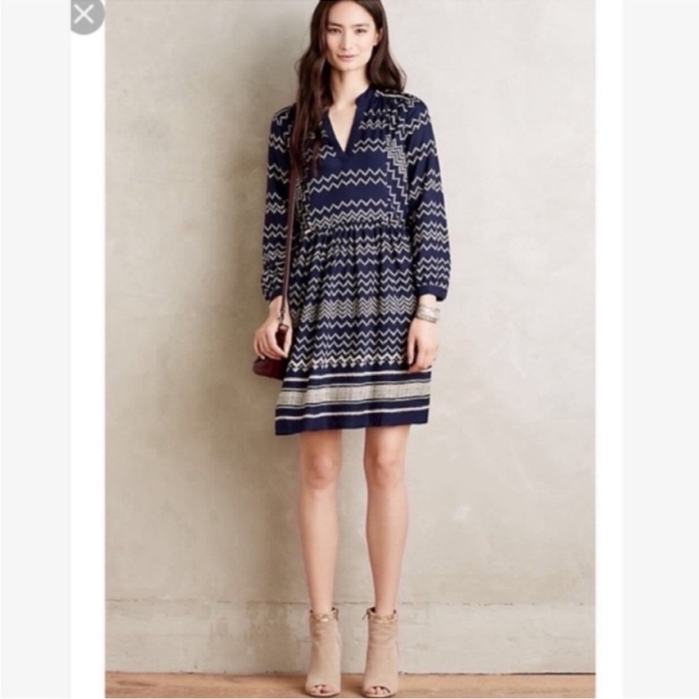 Anthropologie Holding Horses Blue Farica Chevron Dress